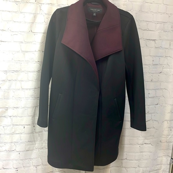 Marc New York Andrew Mark black burgundy collard medium trench coat - Picture 1 of 9